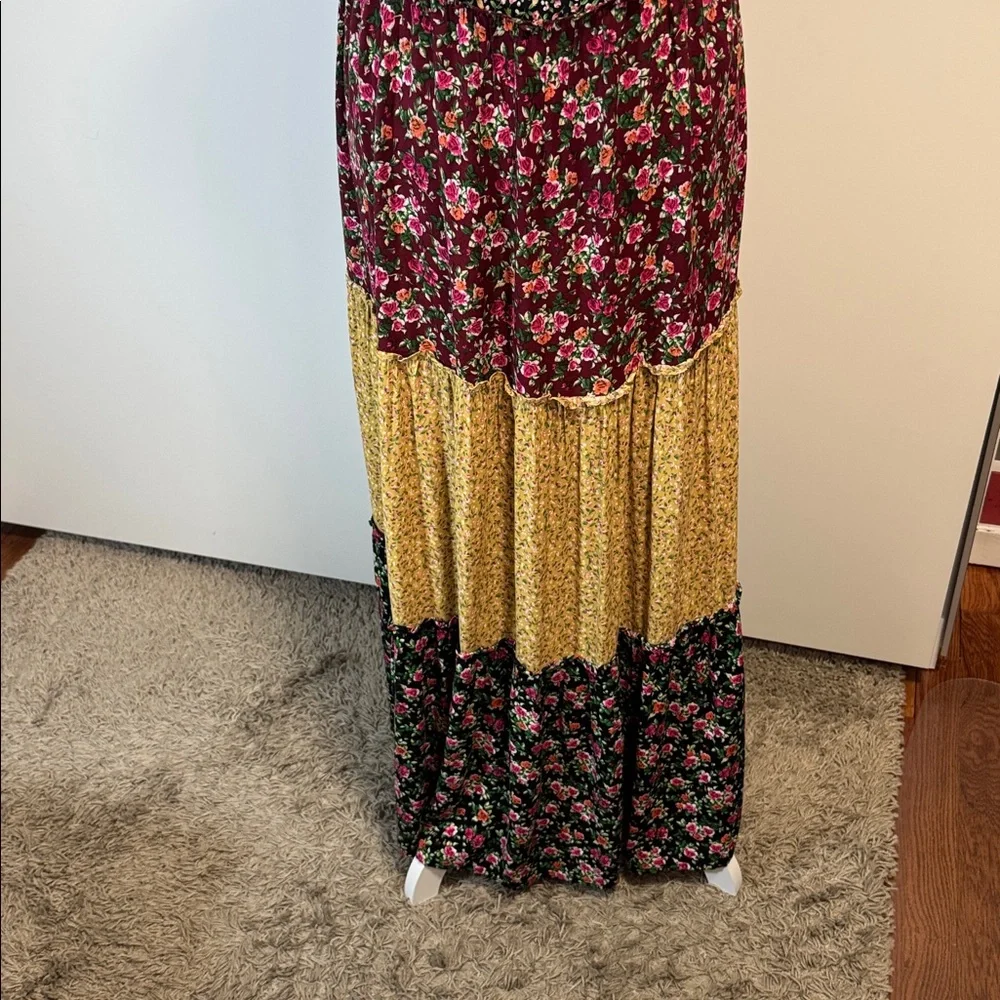 NATURAL LIFE Kaia Floral Patchwork tiered peasant prairie flowy Maxi Dress Med - Picture 8 of 9